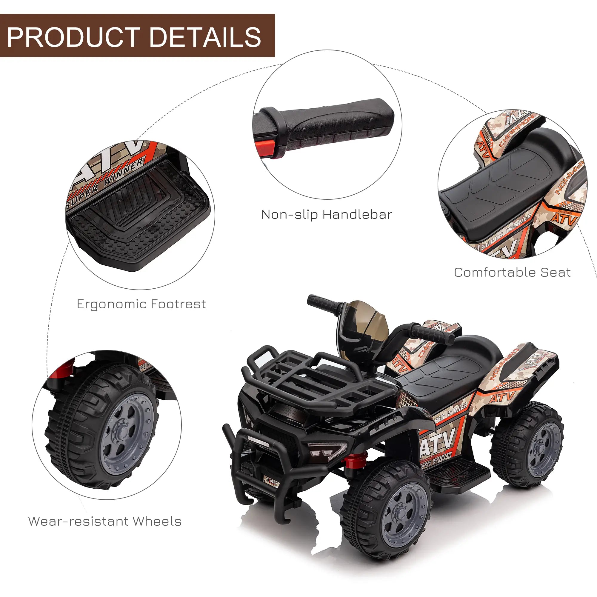 Kids Ride-On ATV Quad Bike, 6V Battery Powered, 18-36 Months, Black Electric Toy Cars at Gallery Canada