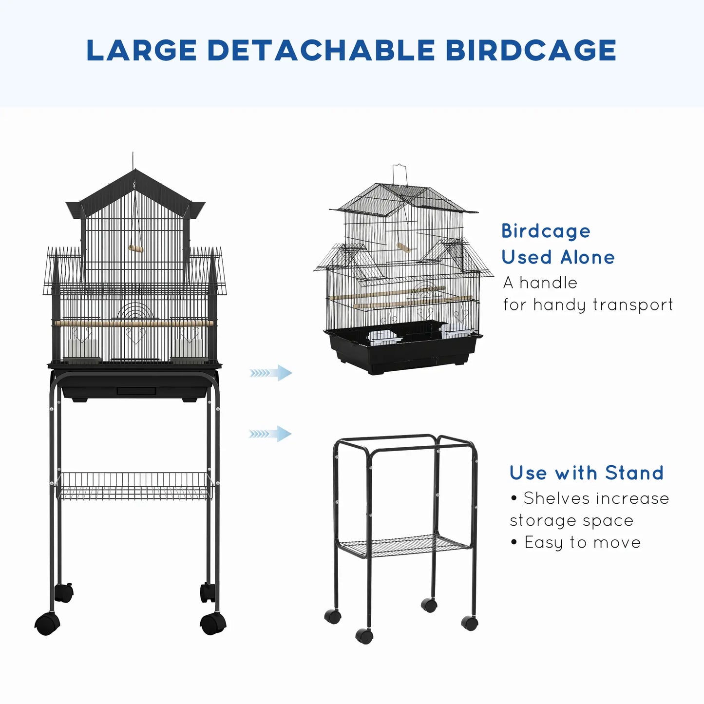 48" Bird Cage with Perch, Swing, Food Container, Slide-out Tray Bird Cages at Gallery Canada