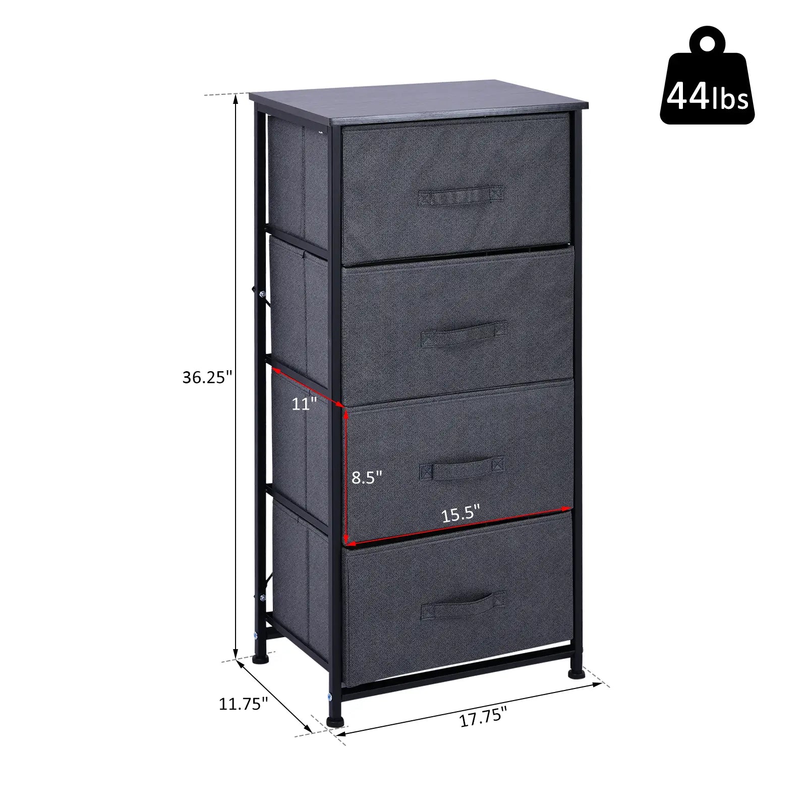 Linen Drawer Cabinet, 4 Removable Drawers, Metal Frame, Adjustable Feet, Black Storage Cabinets at Gallery Canada