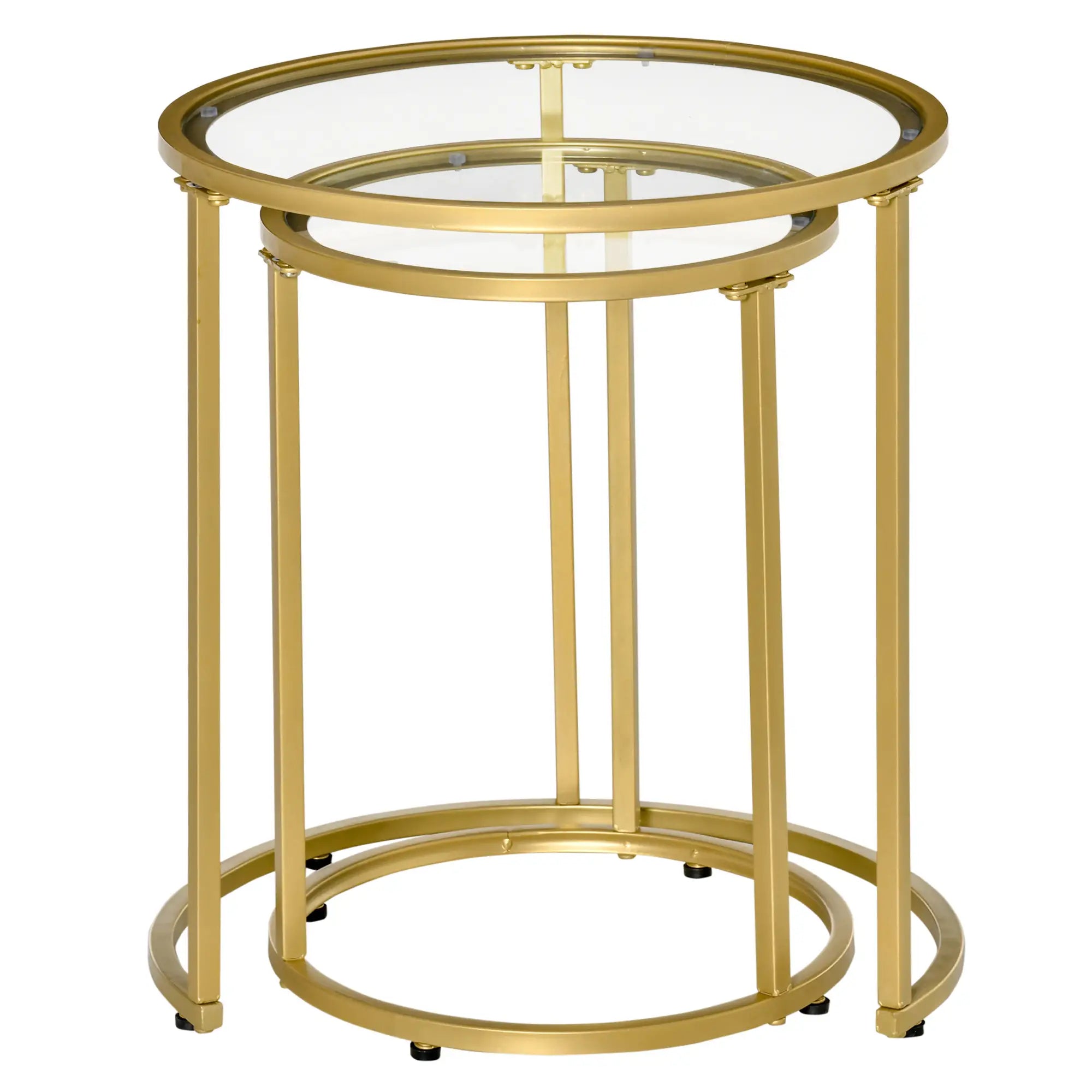Set of 2 Nesting Coffee Tables, Round Side Table with Tempered Glass, Gold Side Tables at Gallery Canada
