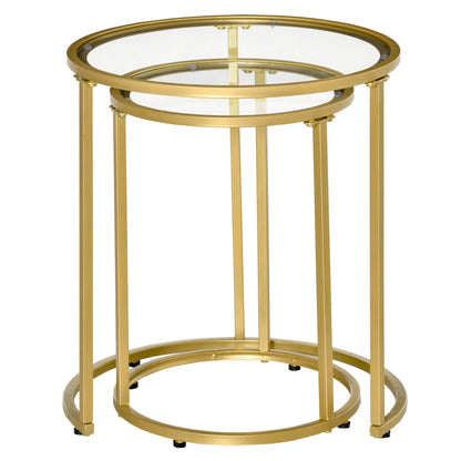Set of 2 Nesting Coffee Tables, Round Side Table with Tempered Glass, Gold Side Tables at Gallery Canada