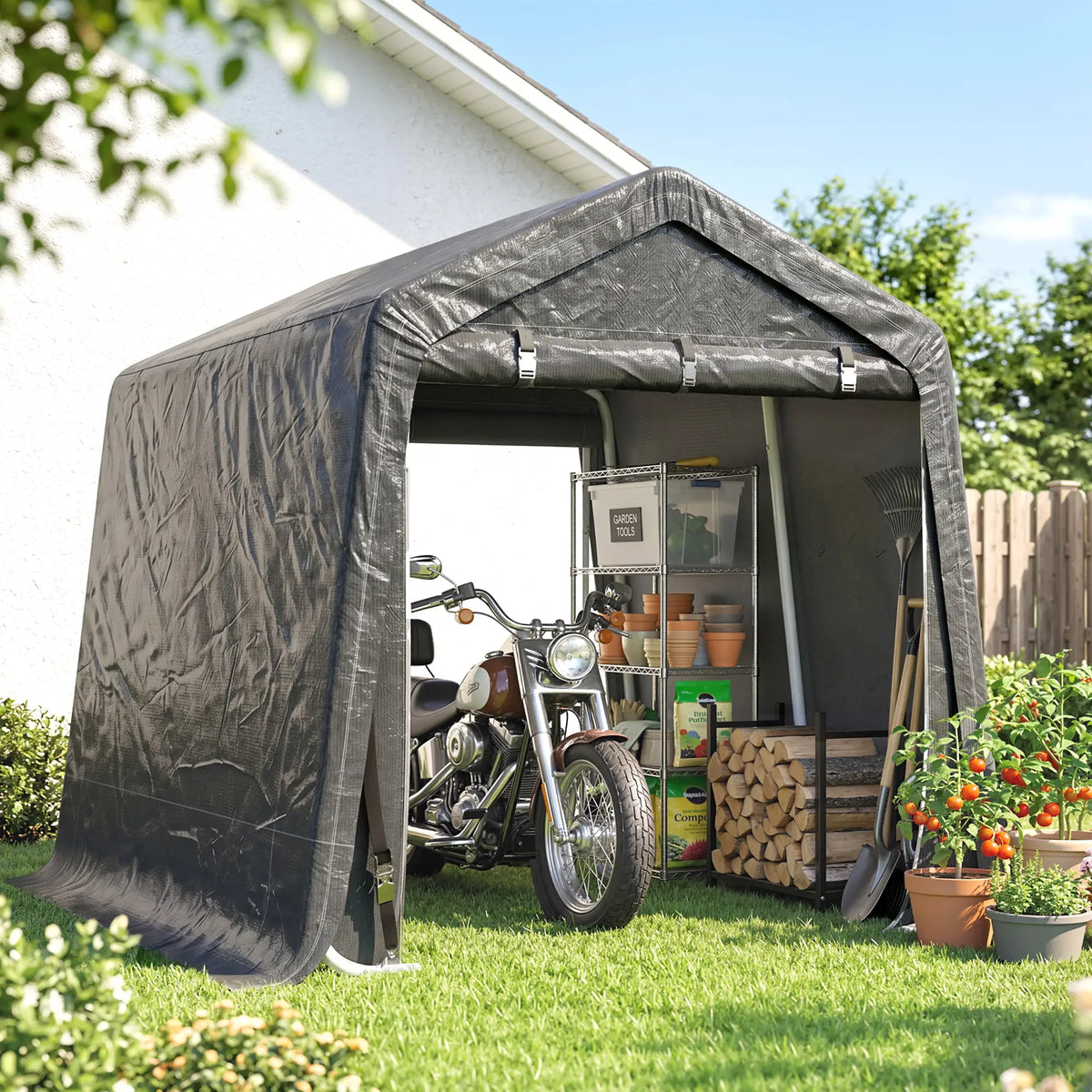 9.2' x 7.9' Garden Storage Tent, Metal Frame, Double Zipper Doors, Dark Grey Car Shelters at Gallery Canada