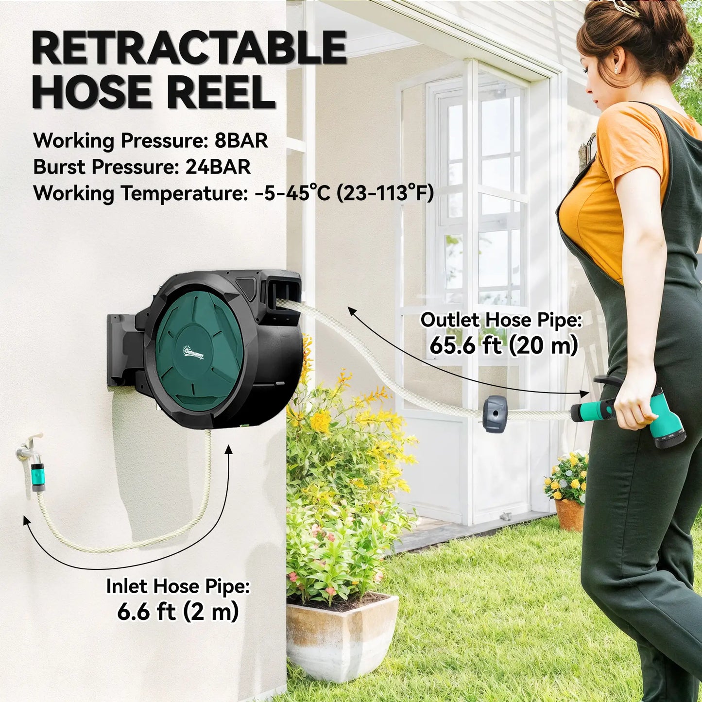 1/2 in x 65ft Wall Mounted Garden Hose Reel, Auto Rewind, Blue Garden Accessories at Gallery Canada