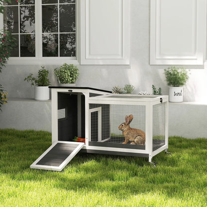 Wooden Rabbit Hutch, Pull-Out Tray, Openable Roof, Small Animal Cage on Wheels, Grey Rabbit Hutch at Gallery Canada