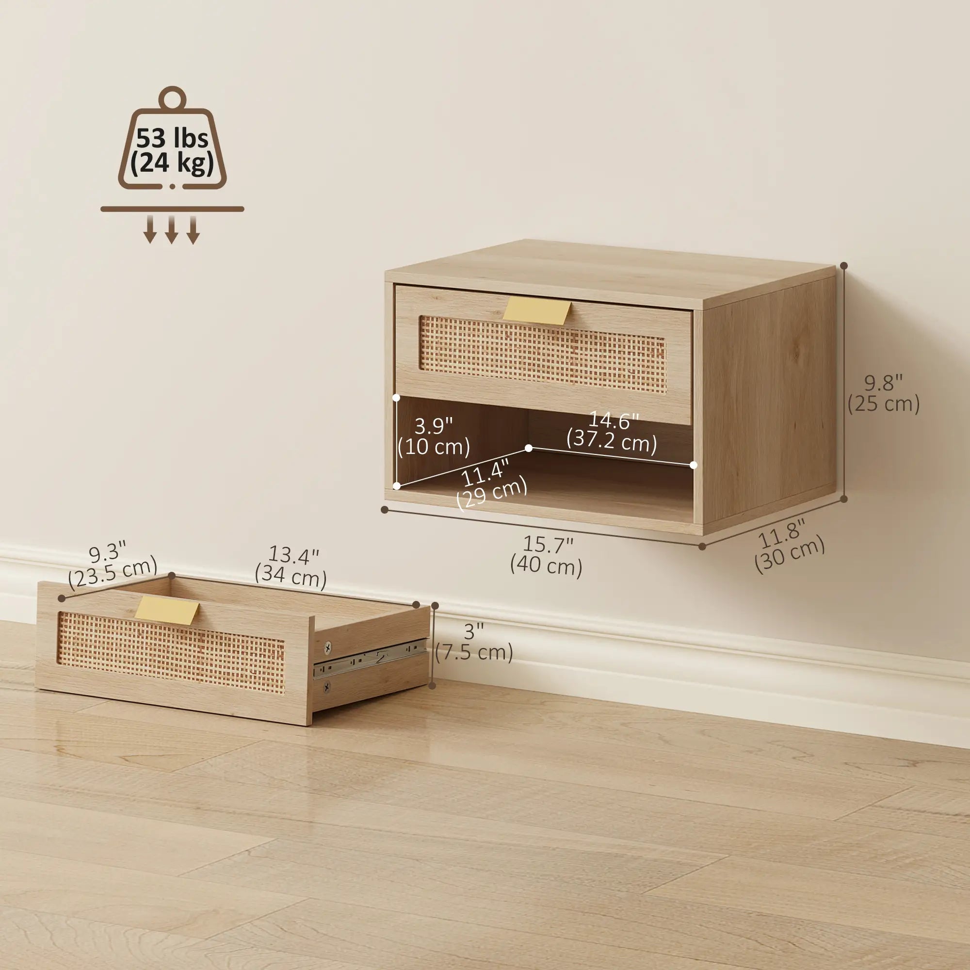 Floating Bedside Table Set, Wall Mount Nightstand With Storage Drawer, Oak Bedside Tables at Gallery Canada