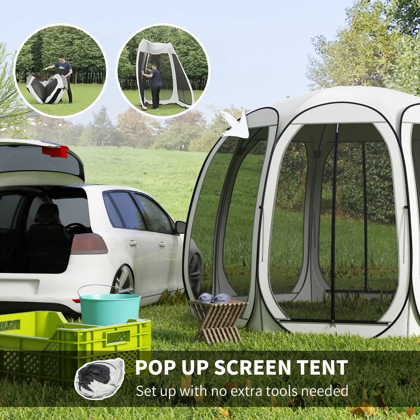 11' x 11.5' Screen Tent, Pop Up Camping Gazebo, Cream White Pop Up Canopies at Gallery Canada