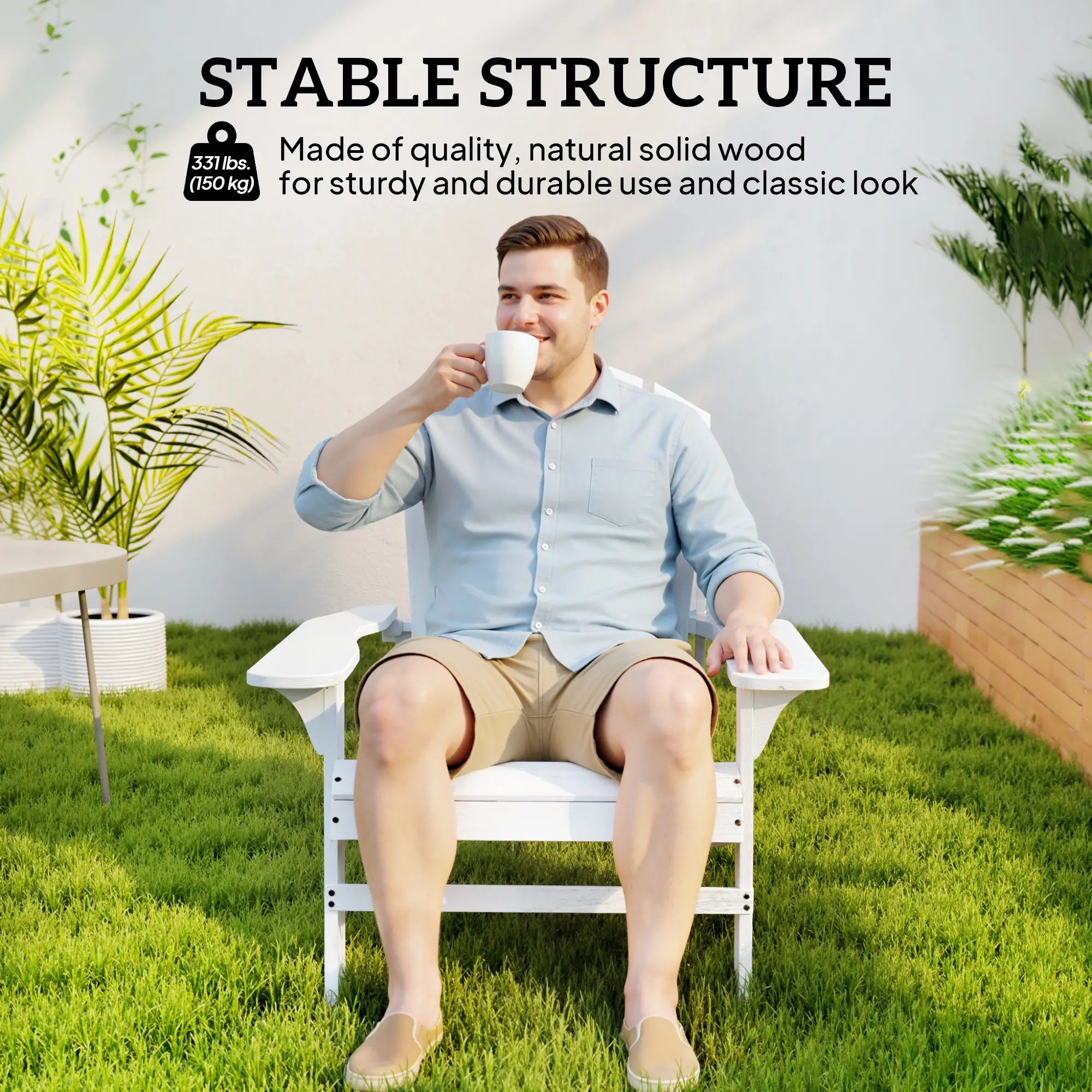 Wood Adirondack Chair, Outdoor Patio Muskoka Chair, White Patio Chairs at Gallery Canada