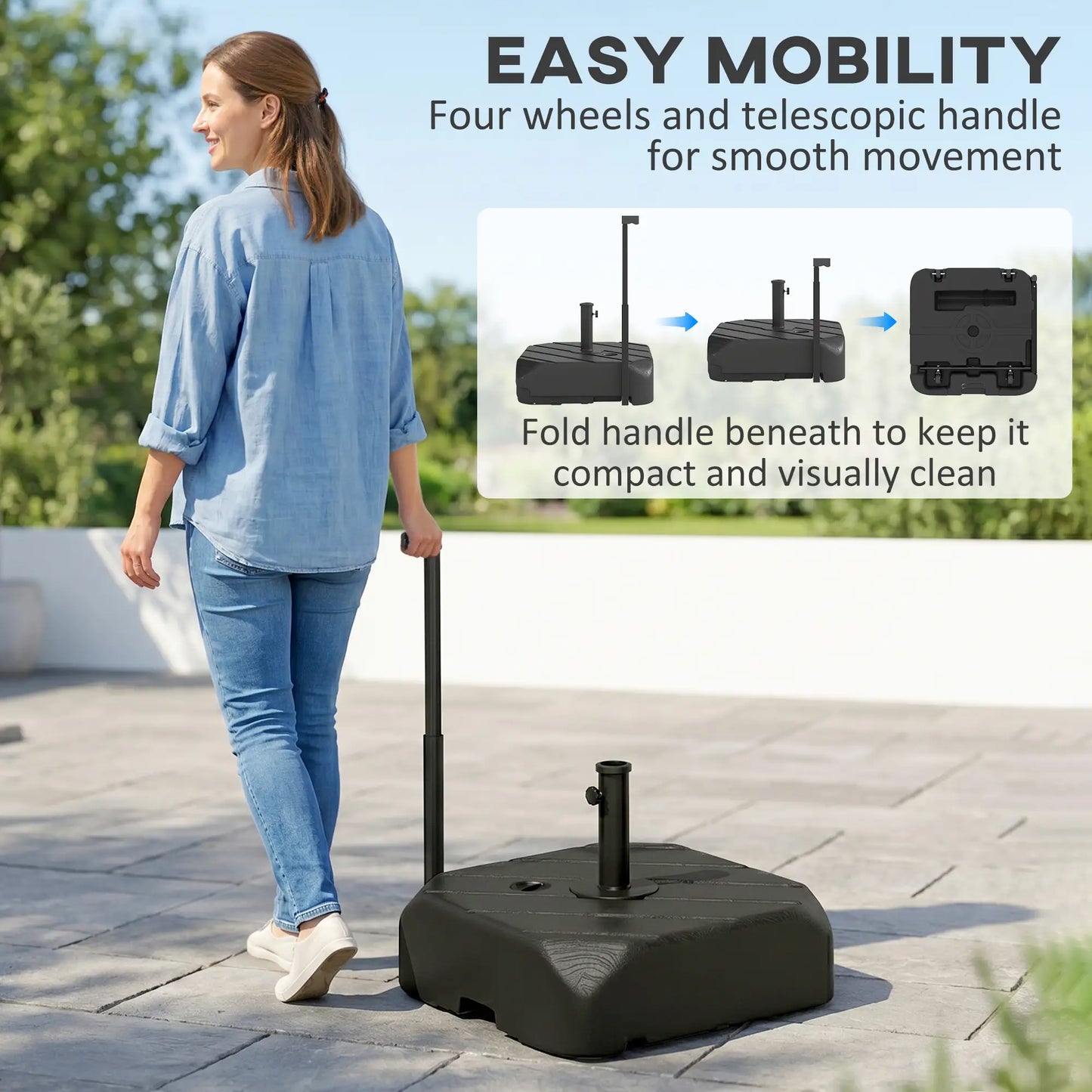 Patio Umbrella Base With Wheels, Telescopic Handle, 158 Lb Stand, Black Umbrella Bases at Gallery Canada