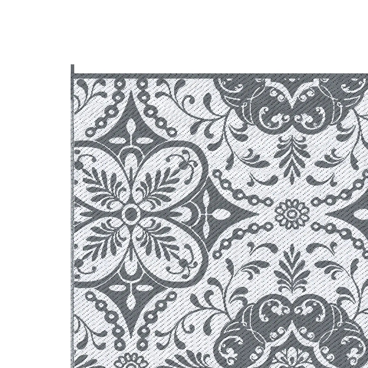 Tapis Extérieur Portable, 9' x 12', Imperméable, Fleur Blanche, Gris