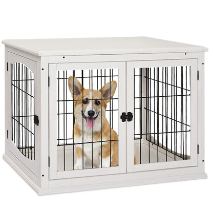 26" Wooden Dog Cage, Double Door, Modern Design, White Houses, Kennels & Pens White at Gallery Canada