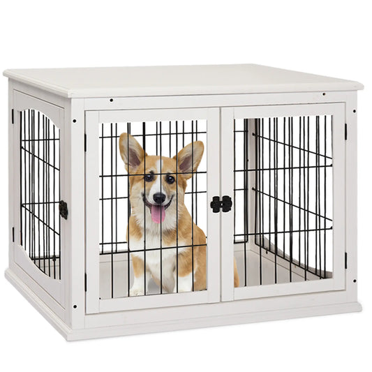 26" Wooden Dog Cage, Double Door, Modern Design, White Houses, Kennels & Pens White at Gallery Canada