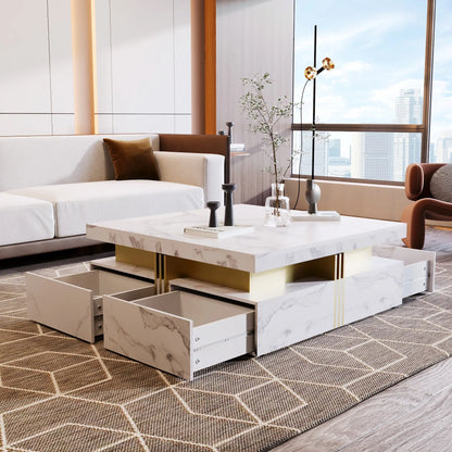 Square Storage Coffee Table, 4 Drawers, MDF, 33.5" L x 33.5" W x 16.5" H, White Coffee Tables at Gallery Canada