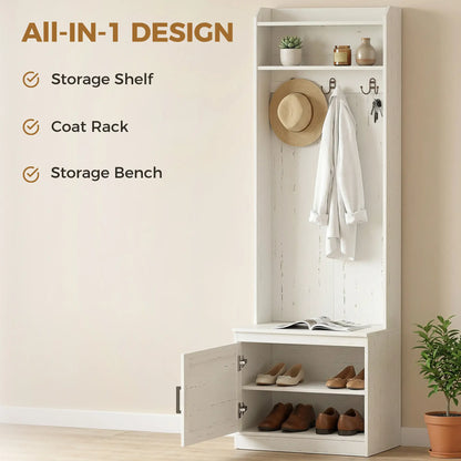 Rustic Hall Tree, Shoe Storage Bench, Coat Rack, Shelves, White Clothing Storage at Gallery Canada