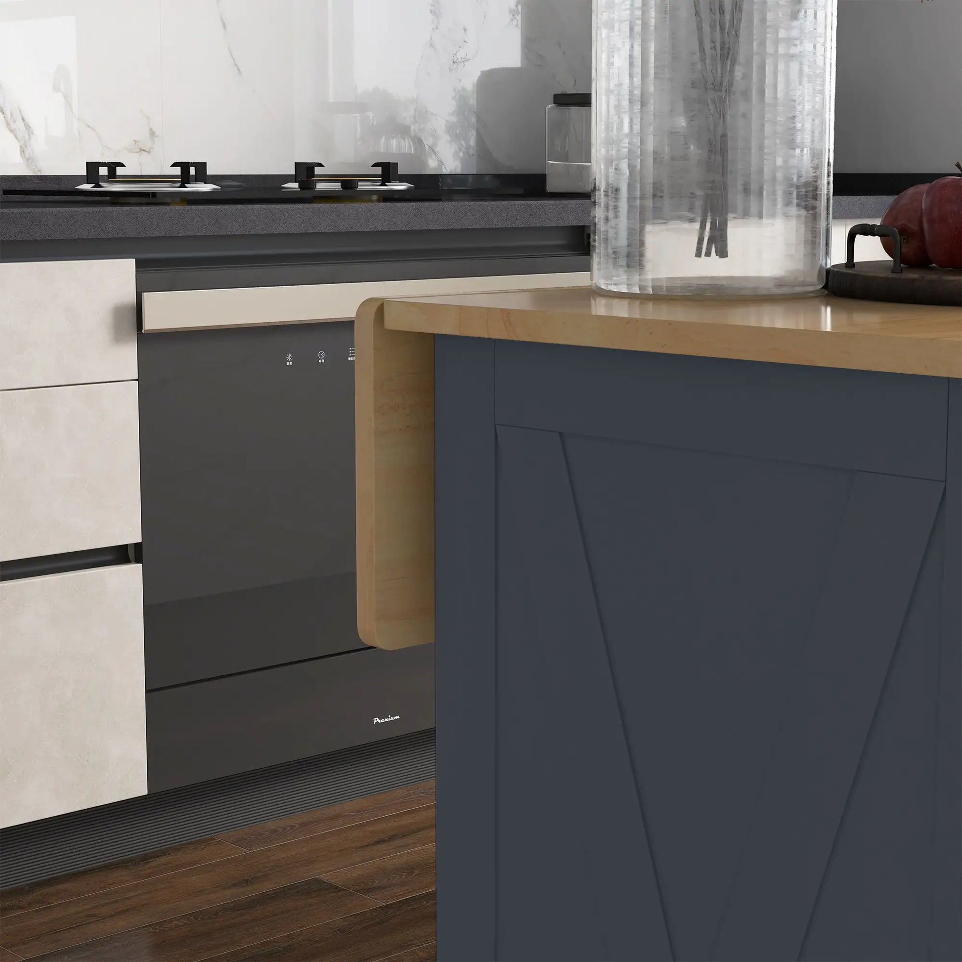 Kitchen Island with Drop Leaf, 2 Drawers, Adjustable Shelves, Dark Grey Kitchen Islands & Kitchen Carts at Gallery Canada