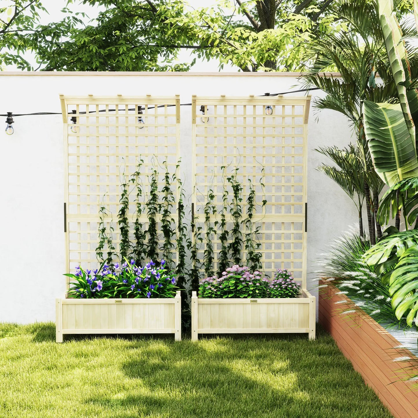 Wood Planter With Trellis For Climbing Plants, Raised Garden Bed Wooden Planter Boxes at Gallery Canada