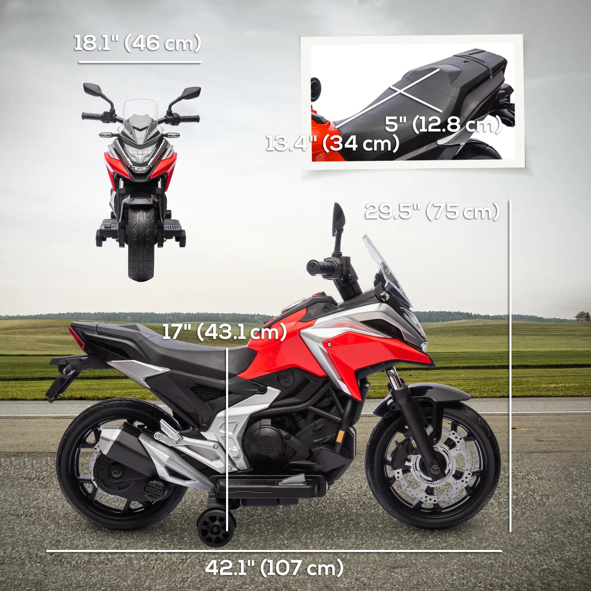 12V Ride on Motorbike for Kids, with Headlights Music Training Wheels, Red Electric Motorcycles at Gallery Canada