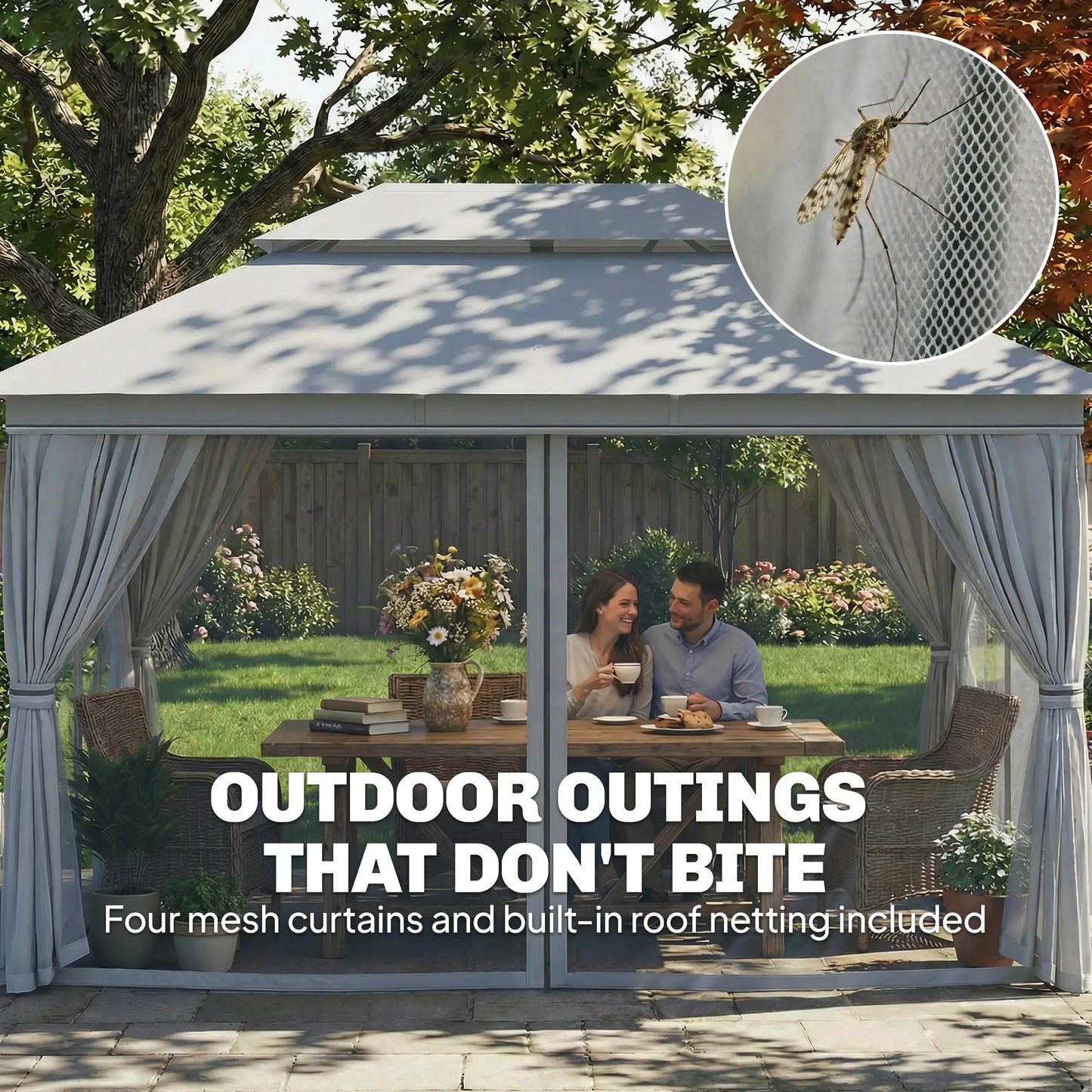 10' x 13' Patio Gazebo, UPF50+ Double Roof, Steel Frame, Dark Grey Gazebos at Gallery Canada