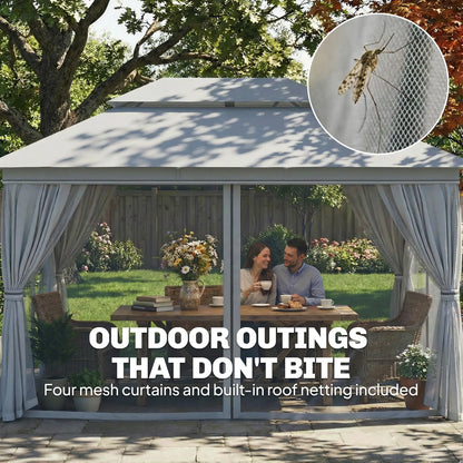 10' x 13' Patio Gazebo, UPF50+ Double Roof, Steel Frame, Dark Grey Gazebos at Gallery Canada