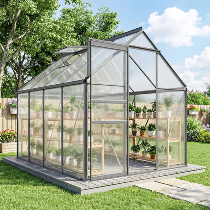6' x 8' x 6.5' Polycarbonate Greenhouse, Walk-in, Adjustable Roof Vent, Charcoal Grey Walk In Greenhouses at Gallery Canada