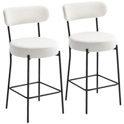 Set of 2 Barstools, Upholstered with Backrest, Footrest, Cream White Bar Stools at Gallery Canada