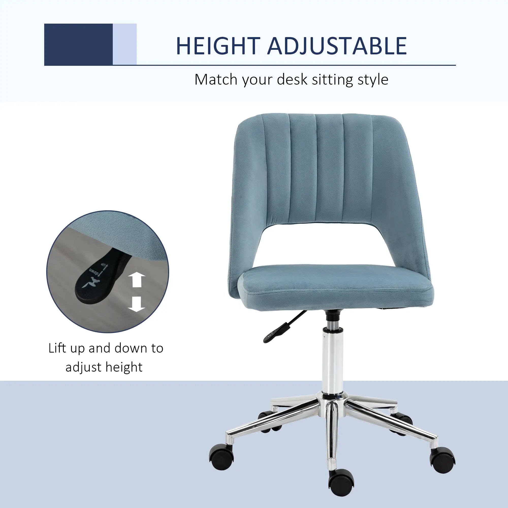 Mid Back Office Chair, Velvet Fabric, Swivel, Scallop Shape, Sky Blue Office Chairs at Gallery Canada
