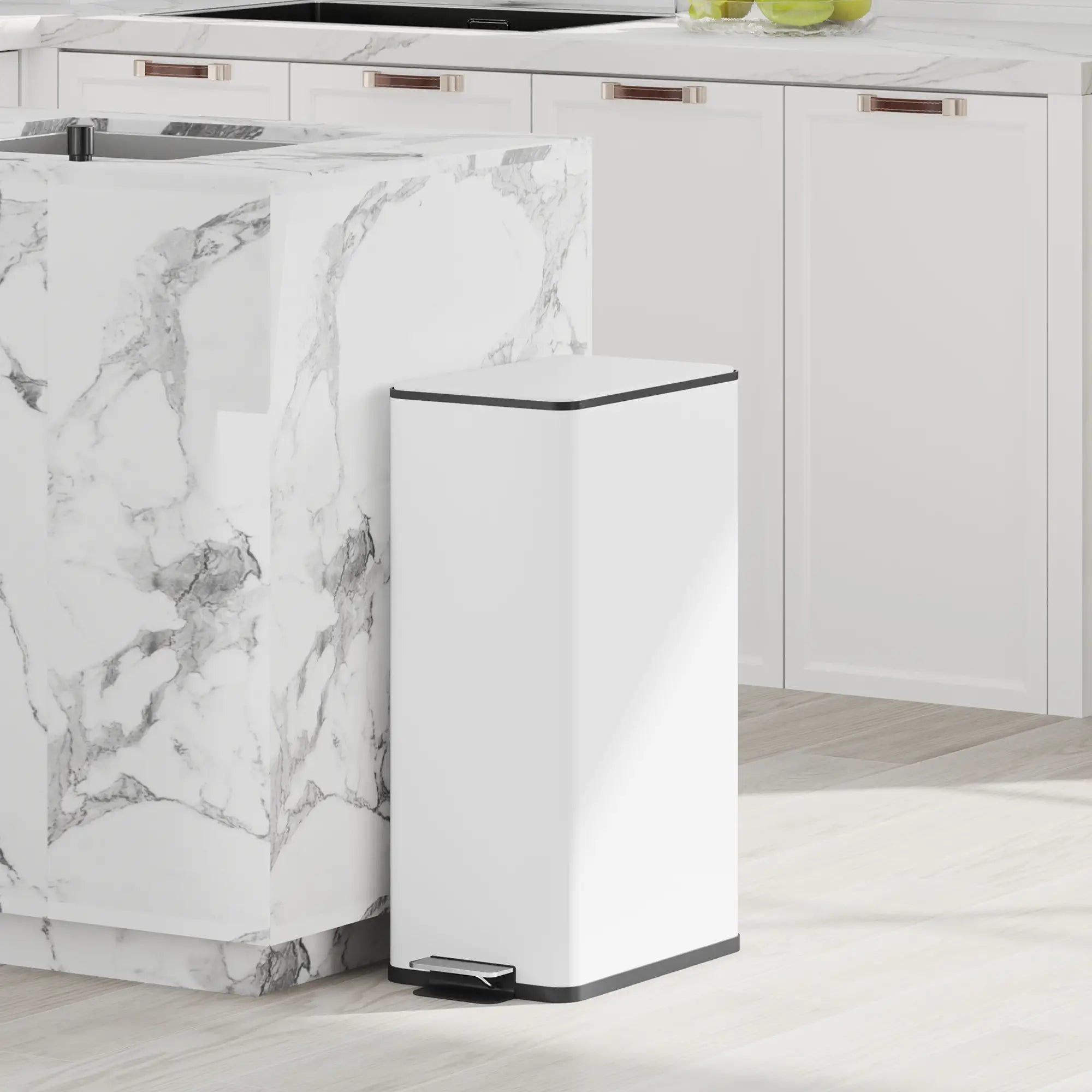 5.3 Gallon Stainless Steel Kitchen Trash Can, Soft-Close Lid, Foot Pedal, White Household Supplies at Gallery Canada