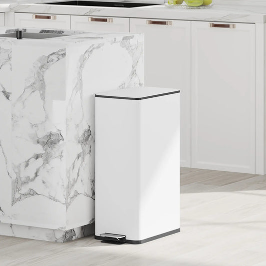 5.3 Gallon Stainless Steel Kitchen Trash Can, Soft-Close Lid, Foot Pedal, White Household Supplies White at Gallery Canada