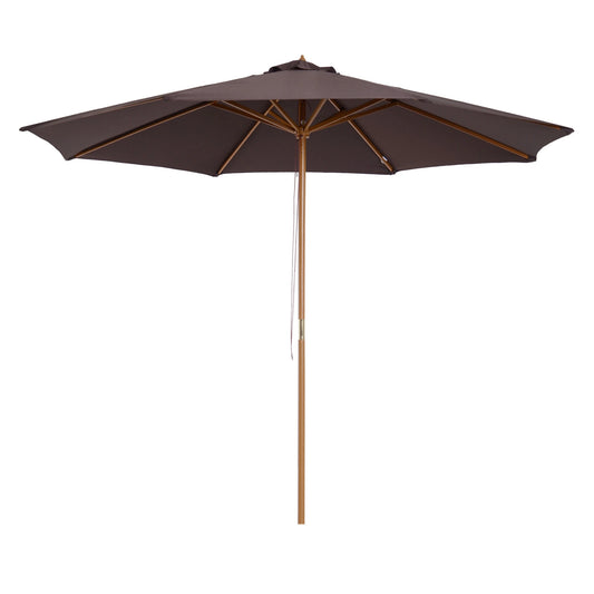 10' x 8' Wooden Patio Umbrella, Outdoor Sunshade Canopy, Bamboo Rib Sun Umbrellas Coffee, Teak at Gallery Canada