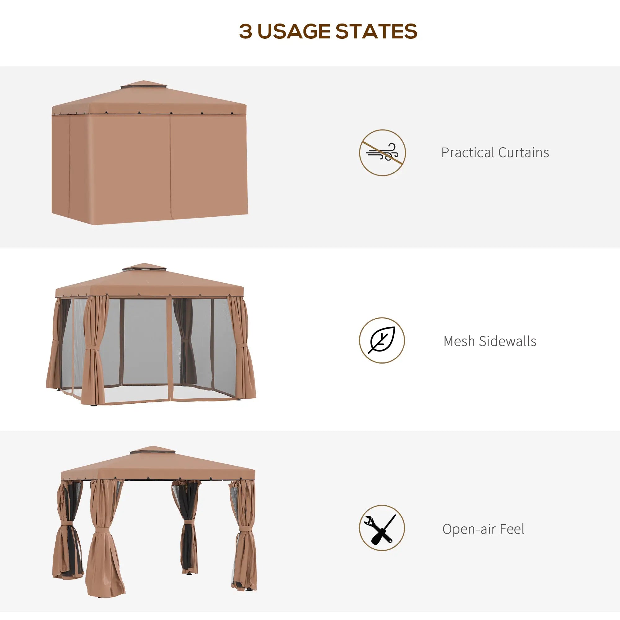 10' x 10' Outdoor Gazebo, Double Soft-Top, with Curtains, Brown Gazebos at Gallery Canada