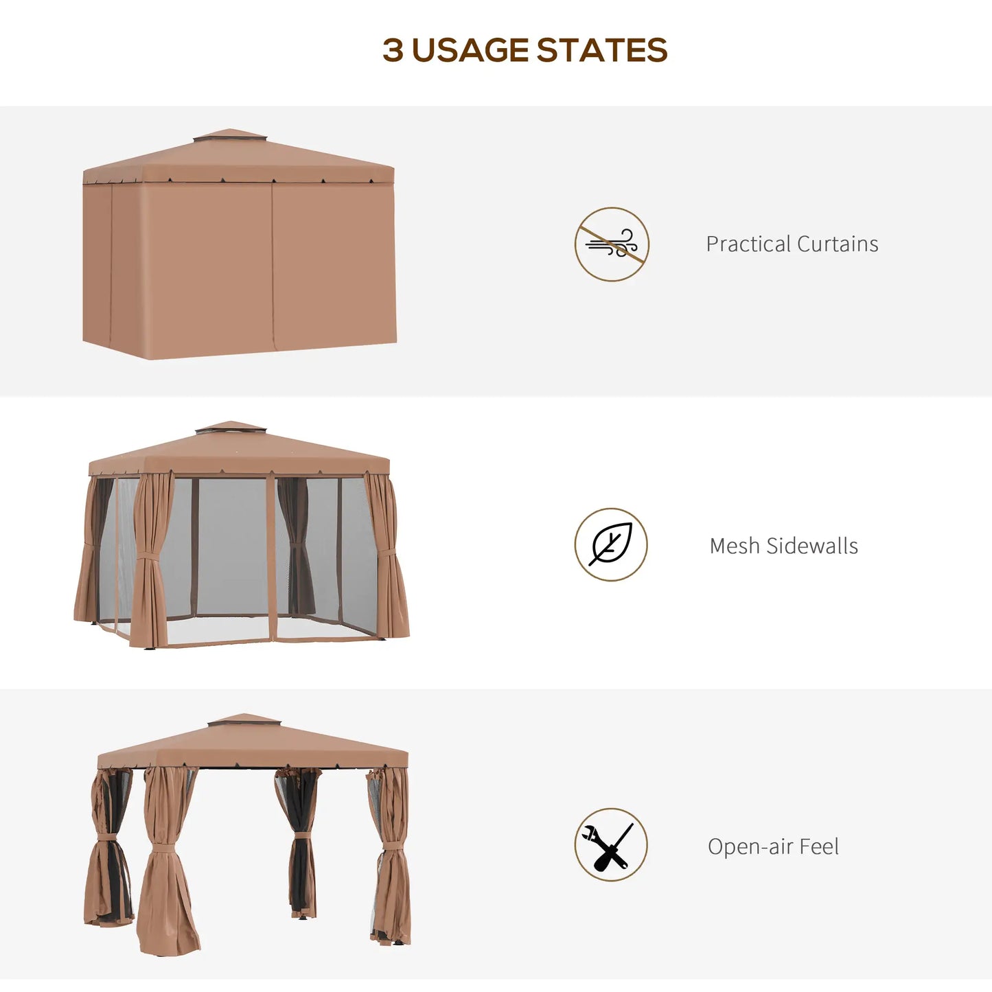10' x 10' Outdoor Gazebo, Double Soft-Top, with Curtains, Brown Gazebos at Gallery Canada