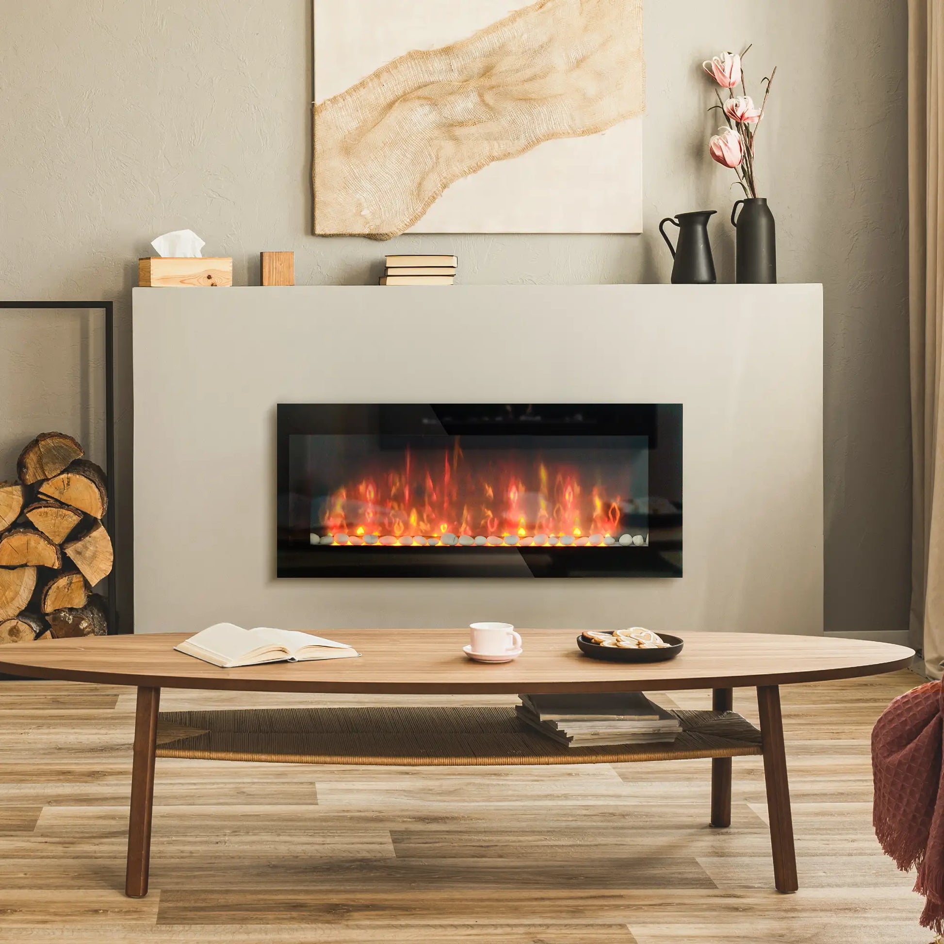 Wall Mounted Fireplace, 41 Inch, Electric with LED Flame Effect, Black Electric Fireplaces at Gallery Canada