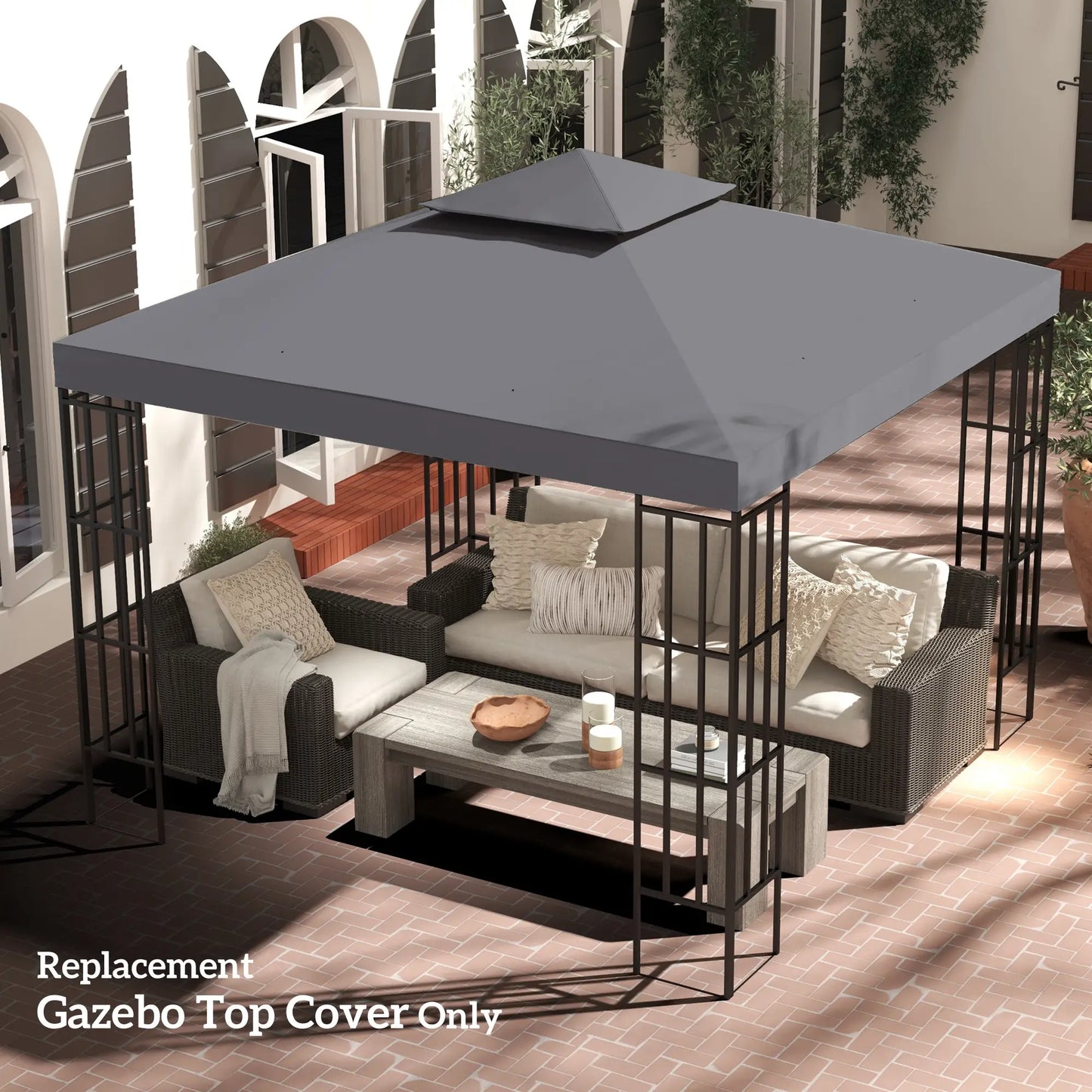 10' x 10' Square 2-Tier Gazebo Canopy Cover, Dark Grey Gazebo Canopy Replacement at Gallery Canada