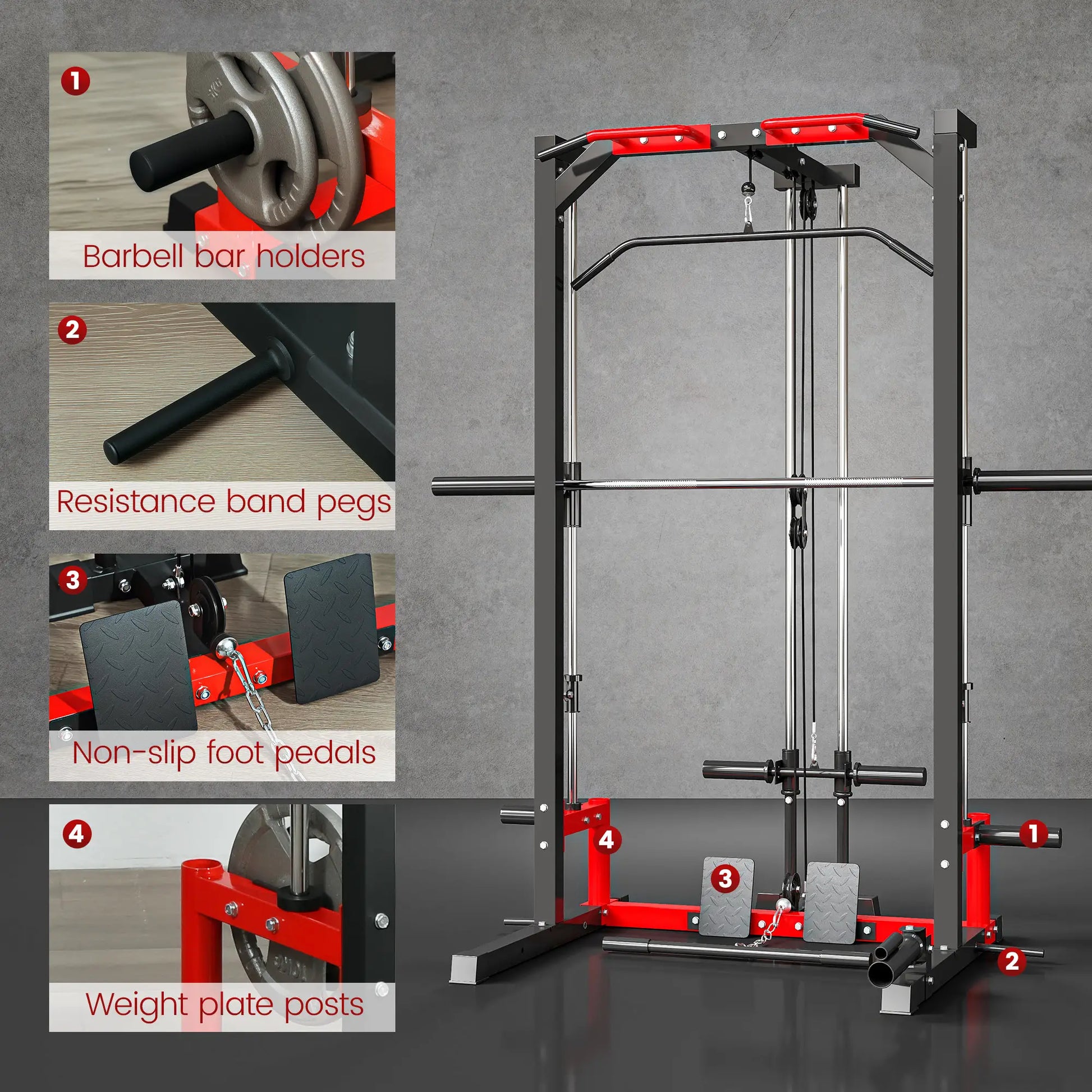 Smith Machine Power Rack with Pull Up Bar, Lat Pull Down, Landmine Power Towers at Gallery Canada