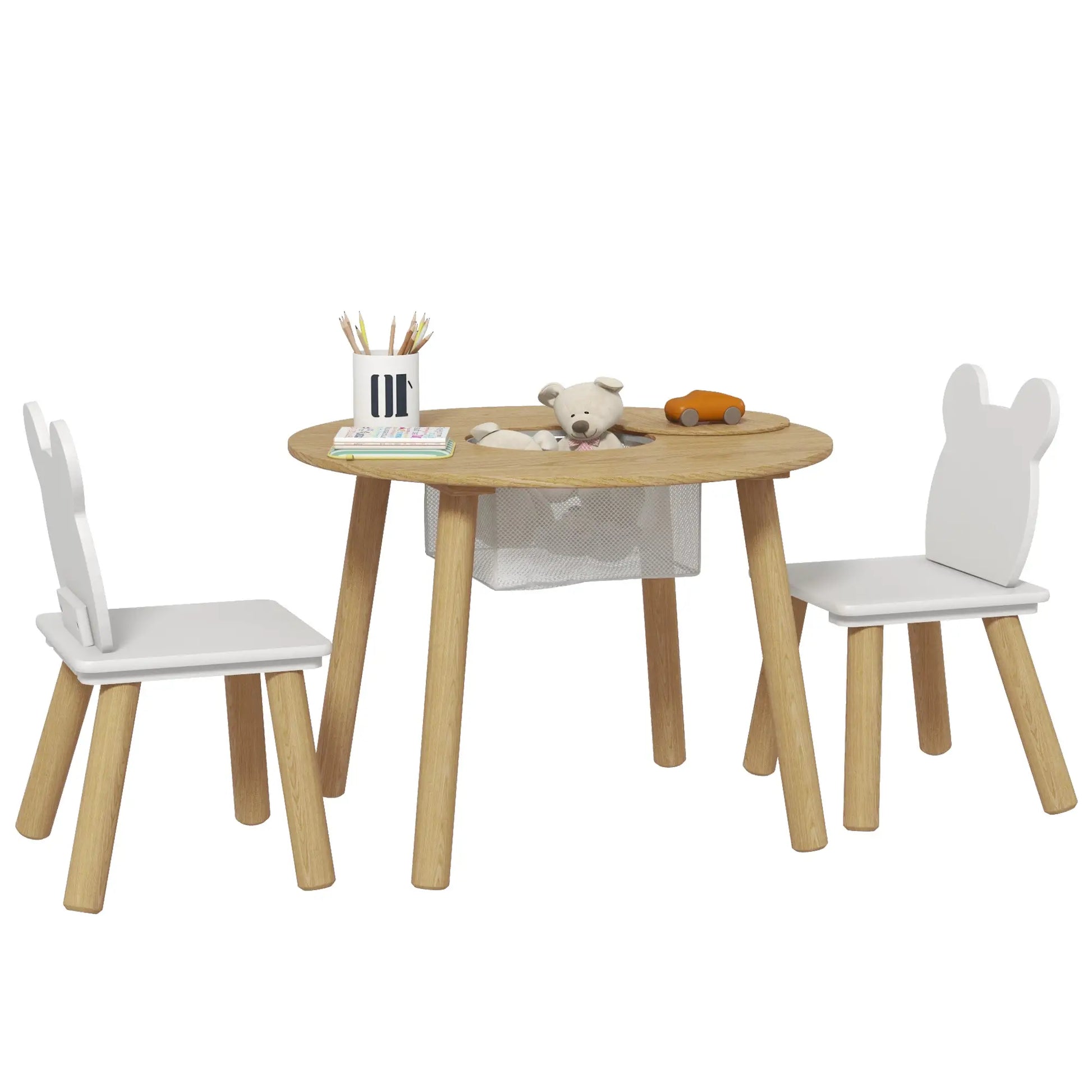 Kids Table and Chair Set, 3 Pieces, Bear-Shaped Chairs, Mesh Bag Kids Table Sets at Gallery Canada
