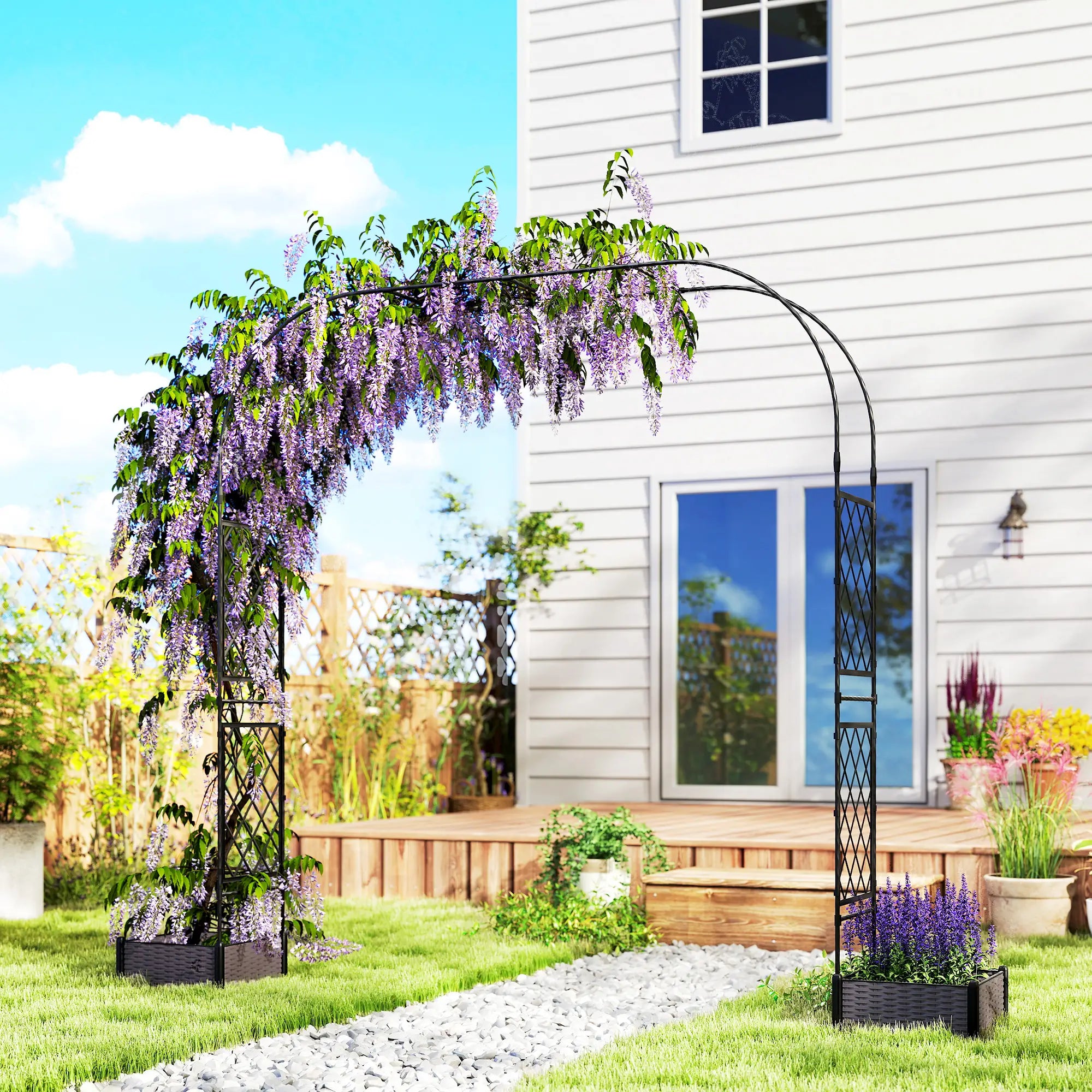 Garden Arch Trellis Arbor With 2 Planter Boxes, 109.4