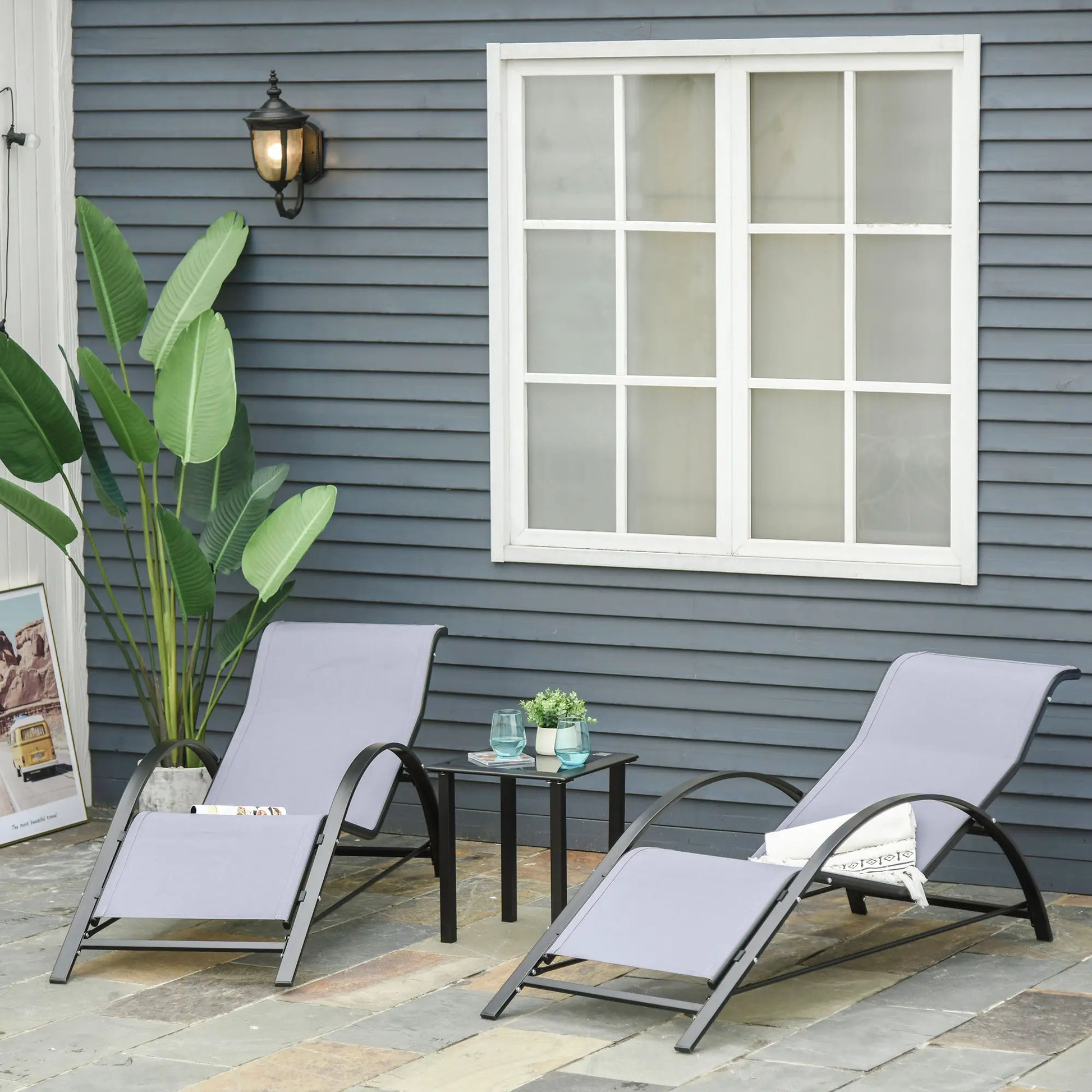 3-Piece Outdoor Lounge Set, 2 S-Chairs, Glass Table, Light Grey Lounger Chairs at Gallery Canada