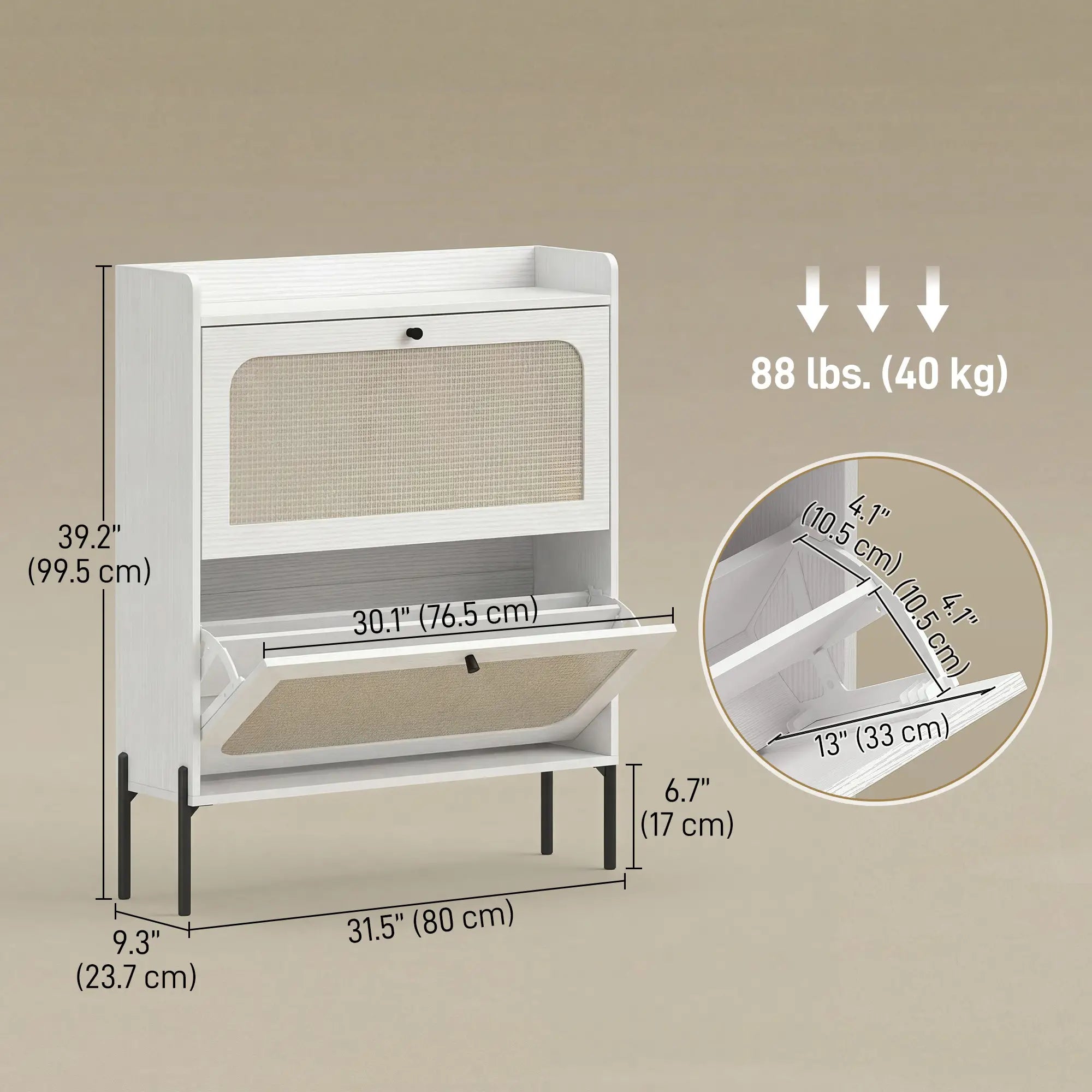 Shoe Cabinet, 2 Flip Drawers, Narrow Boho, White Shoe Storage Cabinets & Racks at Gallery Canada