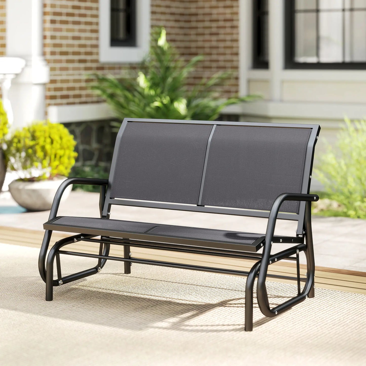 Double Glider Steel Sling Fabric Swing Chair, Heavy-Duty, Grey Outdoor Gliders at Gallery Canada