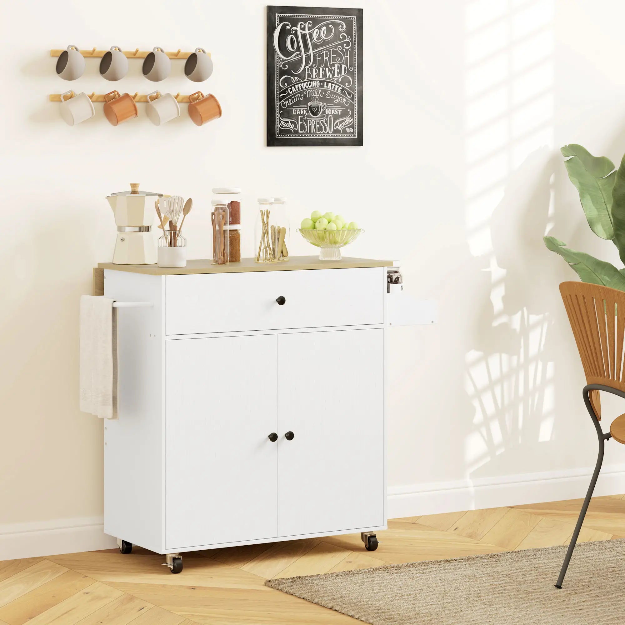 Rolling Kitchen Island With Drop Leaf, Storage Cart With Drawer, White Kitchen Islands & Kitchen Carts at Gallery Canada