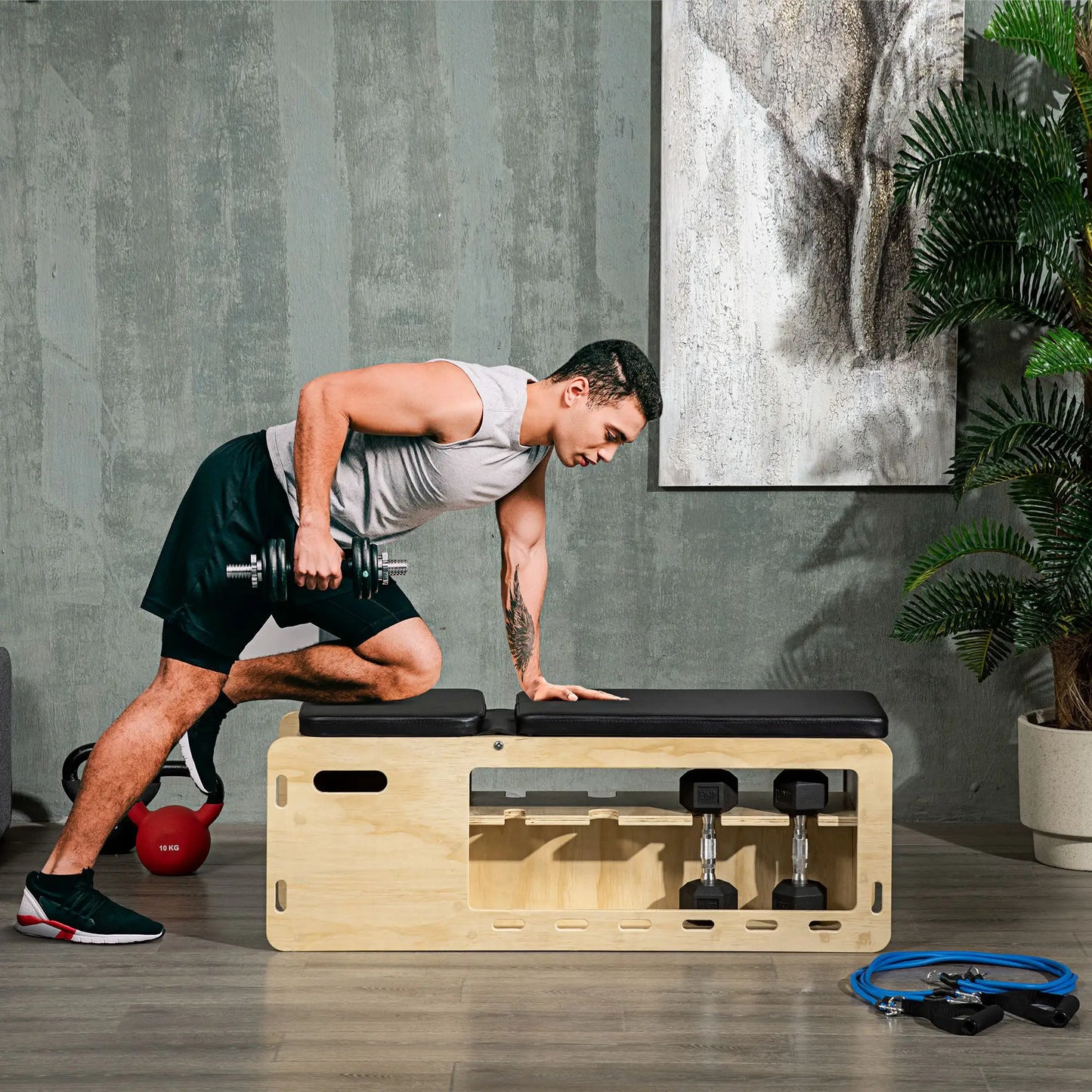 Adjustable Incline Wooden Workout Bench, Dumbbell Rack, Resistance Bands Weight Benches at Gallery Canada