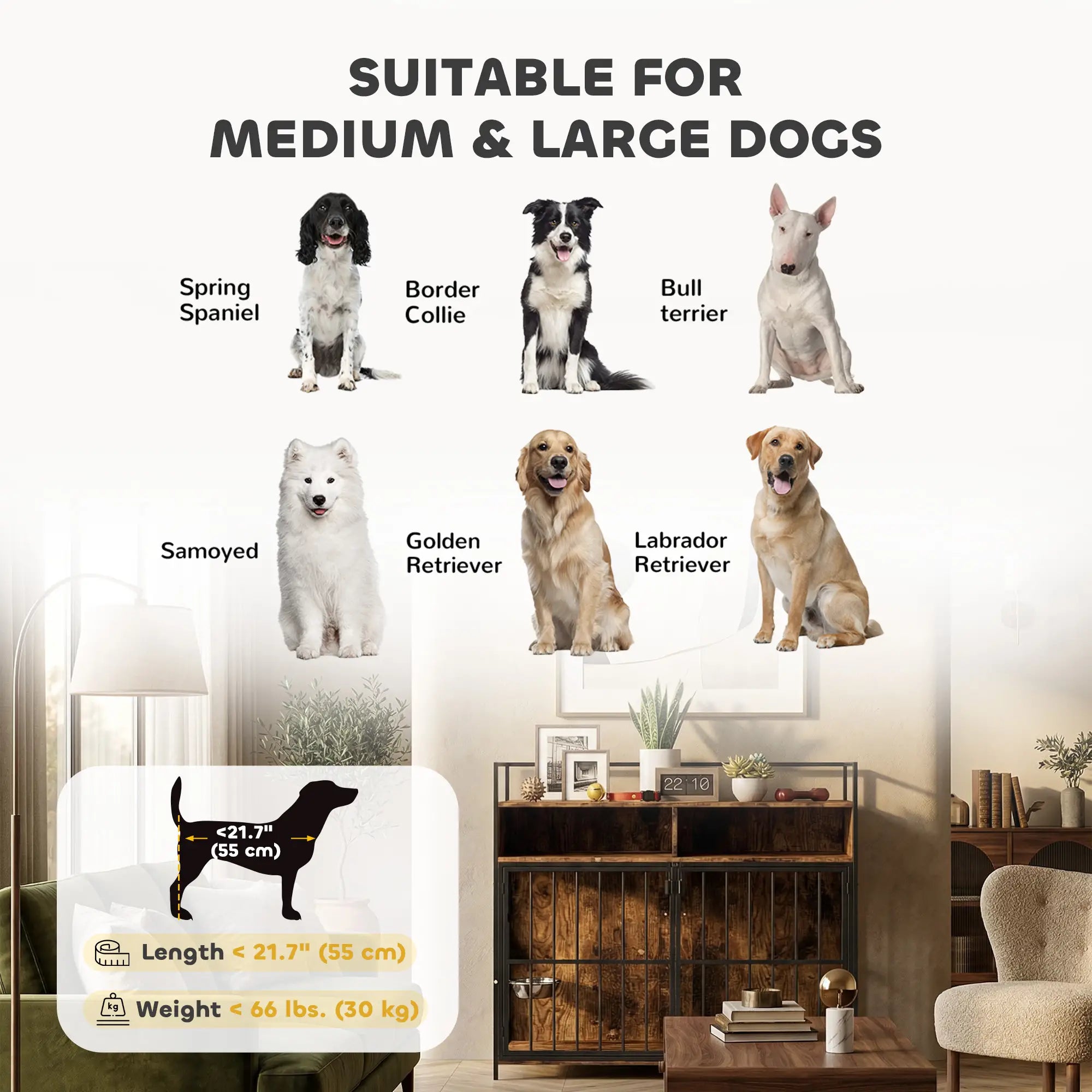 Dog Crate Furniture With Rotating Feeding Station, Rustic Brown Dog Cages & Crates at Gallery Canada