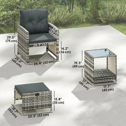 5 Piece Patio Furniture Set, Wicker Chairs, 2-Tier Glass Table, Grey/Dark Grey Patio Furniture Sets at Gallery Canada