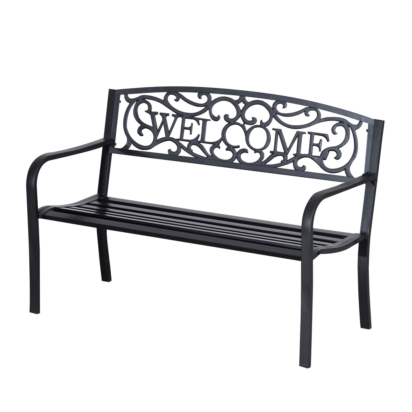 50" 2-Seater Garden Bench, Metal Outdoor Loveseat, Black Outdoor Benches Black at Gallery Canada