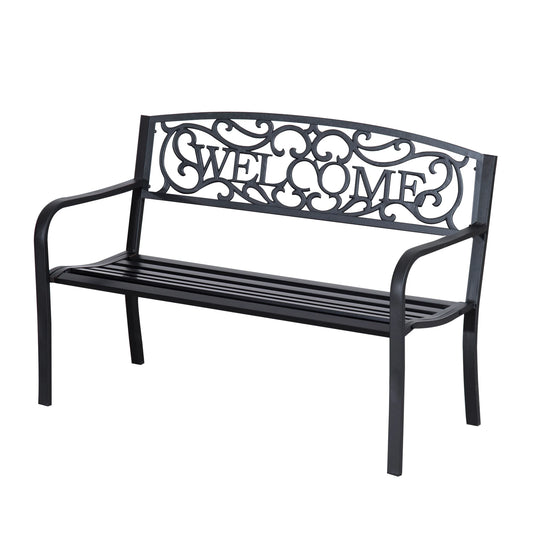 50" 2-Seater Garden Bench, Metal Outdoor Loveseat, Black Outdoor Benches Black at Gallery Canada
