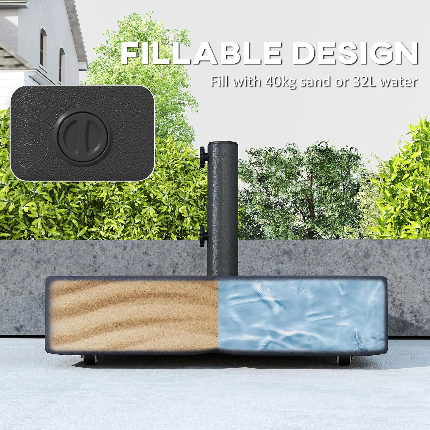 Heavy Duty Outdoor Umbrella Stand, 1.5"/1.9" Poles, Wheels With Brake, Black Umbrella Bases at Gallery Canada