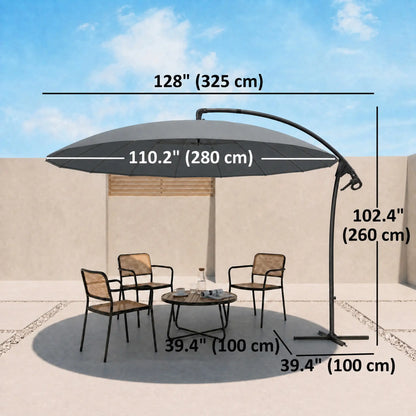 Parapluie Cantilever 9FT, 16 Côtes en Fibre de Verre, Suspension Décalée, Gris
