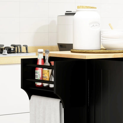 Modern Rolling Kitchen Island Cart, Natural Wood Top, Black, Black Kitchen Islands & Kitchen Carts at Gallery Canada