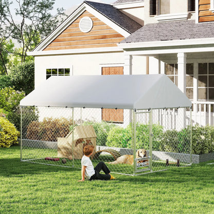 Outdoor Dog Run, Adjustable Bowls, Waterproof Cover, Escape-Proof Lock, 13.1' x 7.5' x 7.5' Houses, Kennels & Pens at Gallery Canada