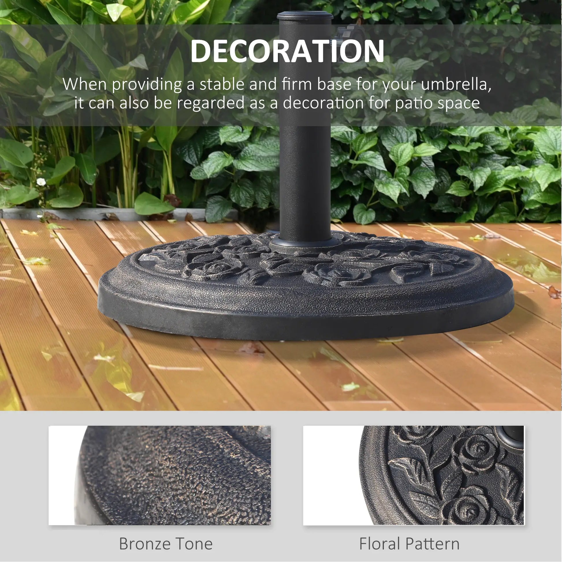 18” Round Patio Umbrella Base, Cast Stone Resin, Bronze Umbrella Bases at Gallery Canada