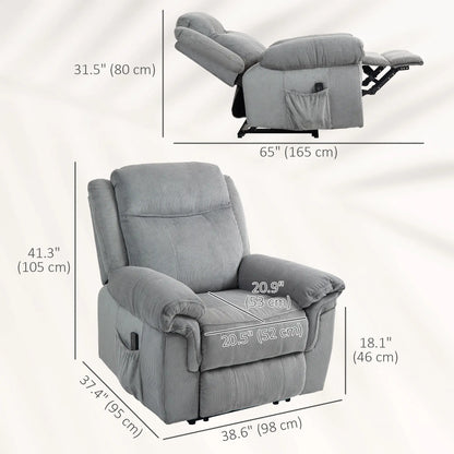 Manual Recliner Chair with Vibration Massage, Side Pockets, Corduroy Reclining Chair for Living Room, Grey Sofas & Reclining Chairs at Gallery Canada